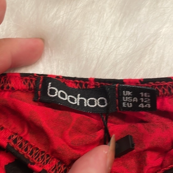 Nwt BooHoo Tall Leopard Black and Red Square Neck Bodysuit Size 12 - Picture 5 of 8
